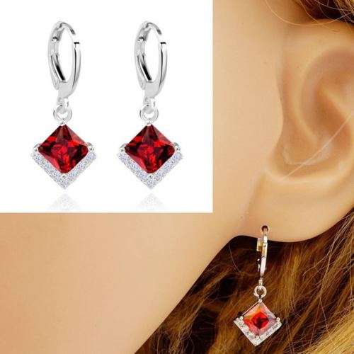 Ladies Stunning & Elegant 9K White Gold Filled Earrings with Sapphires